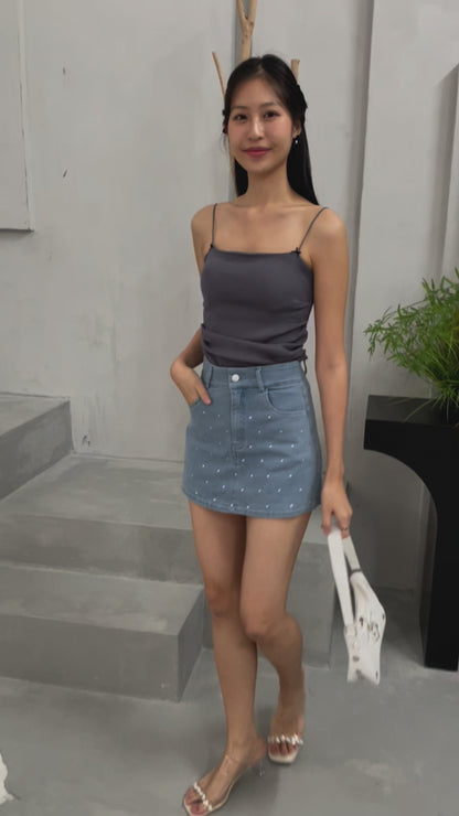 Brea Soft Knit Padded Ribbon Camisole In Grey