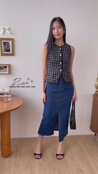 Sue Denim Midi Skirt In Dark Wash