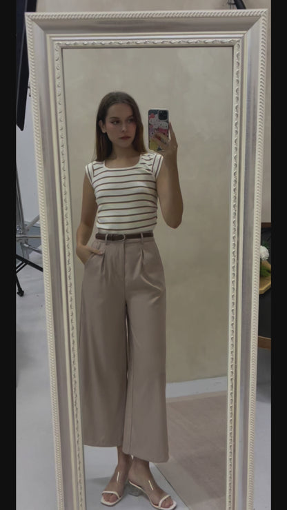 Erika Work Pants with Belt in Blush Beige