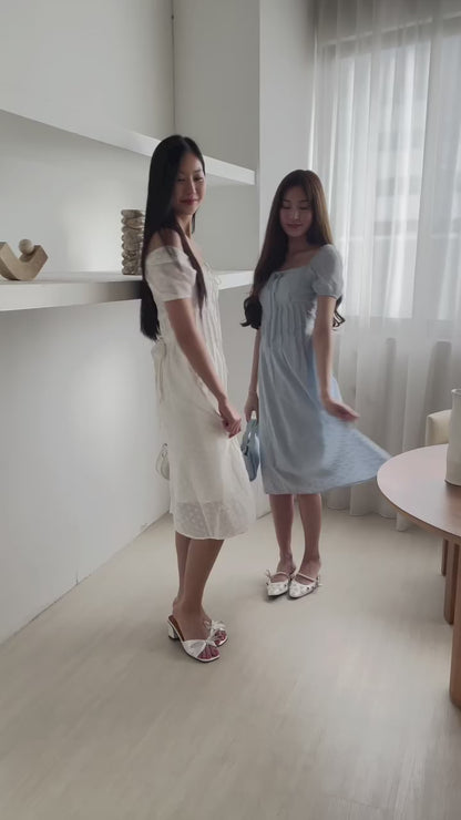 Kymi Eyelet Petal Midi Dress In Sky Blue