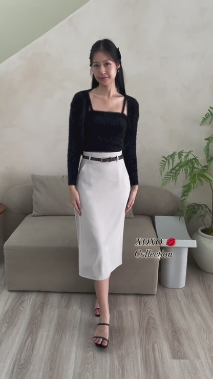 First Crush Furry Cardigan Set In Classic Black