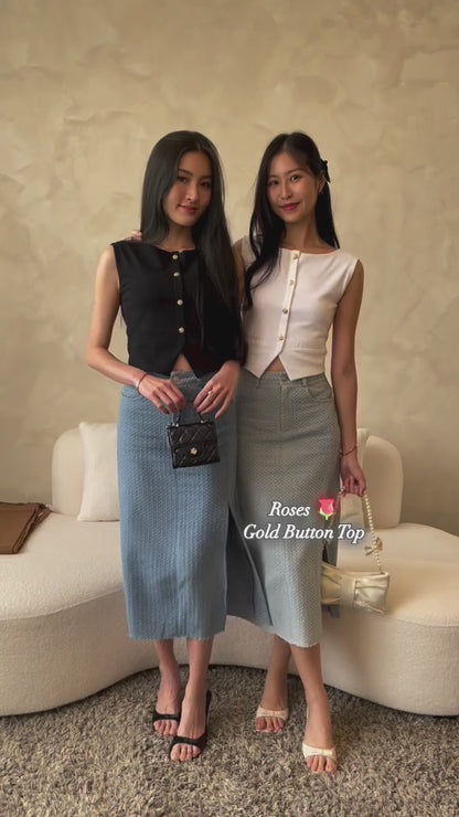 Roses Gold Button Top In White