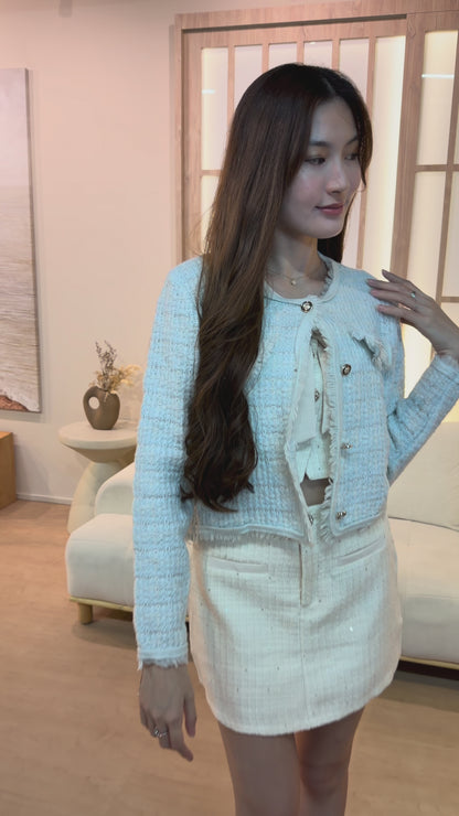 Heather Knitted Button Cardigan In Blue