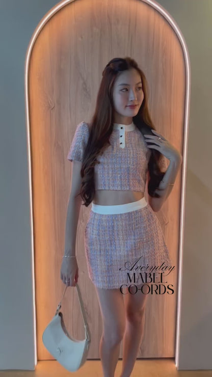 Mabel Heart Buttons Tweed Co-Ords Set In Pink