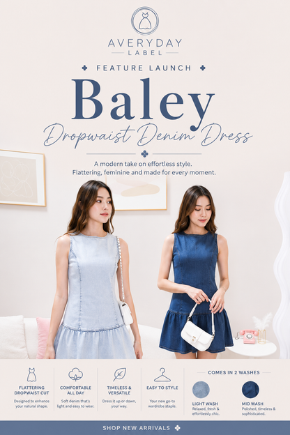 Baley Dropwaist Denim Dress In Light Wash