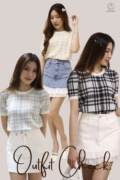 Polly Plaid Soft Knit Top In Caramel