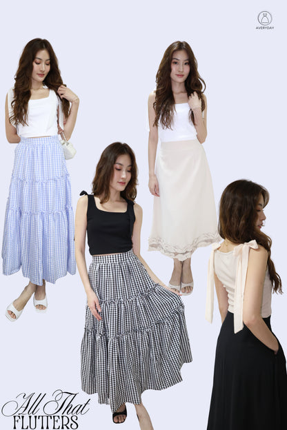 Adora Gingham Layered Pocket Skirt In Black