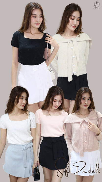 Kensy Glitter Soft Knit Square Neck Top In White