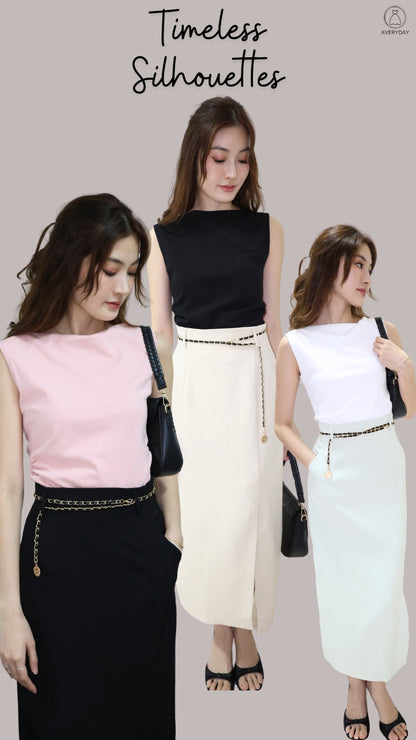 Kimmy Side Slit Pocket  Skirt w/ Medallion Belt In Mint