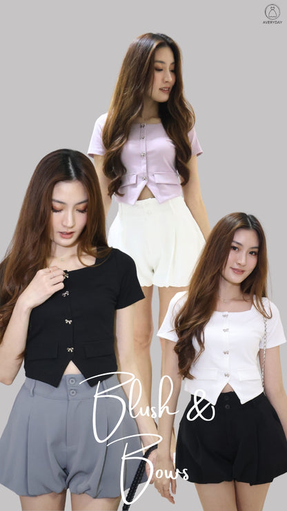 Sherie Ribbon Square Neck Top In Lilac