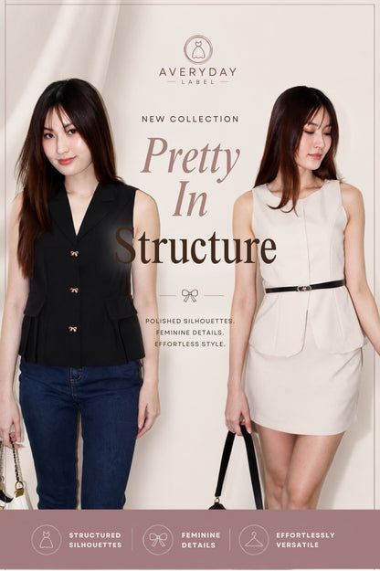 Shermin Collared Ribbon Button Vest Top In Black