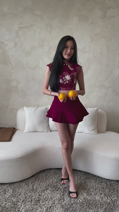 *CNY* *Premium* Xi Le Oriental Co-Ords Set In Maroon