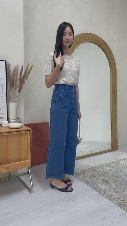 Yanice Denim Mermaid Hem Midi Skirt In Dark Wash