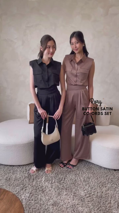 Rory Button Satin Co-Ords Set In Earth